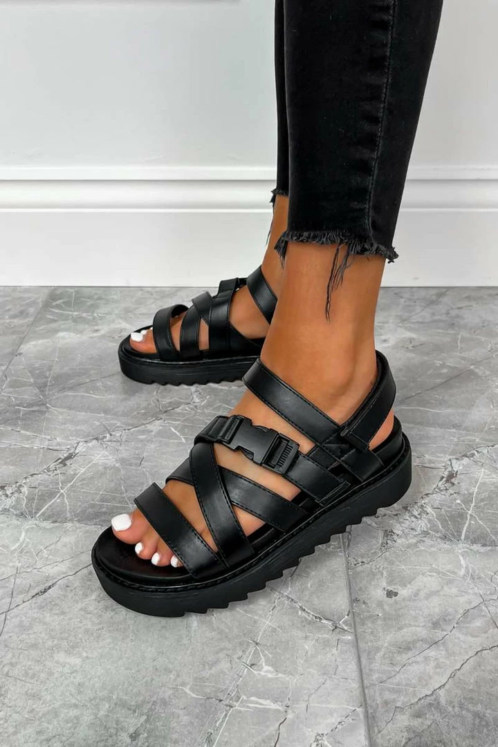 ELG STEP UP Chunky Platform Buckle Gladiator Sandals - Black 3 ELG STEP UP Chunky Platform Buckle Gladiator Sandals - Black
