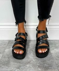 ELG STEP UP Chunky Platform Buckle Gladiator Sandals - Black