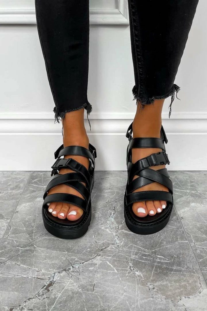 ELG STEP UP Chunky Platform Buckle Gladiator Sandals - Black 4 ELG STEP UP Chunky Platform Buckle Gladiator Sandals - Black