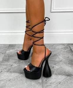NDS STOMP Chunky Platform Lace Up Heels - Black