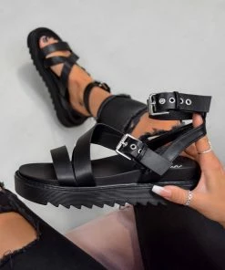 ELG STRIKE IT Chunky Buckle Gladiator Sandals - Black SHOES