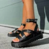 ELG STRIKE IT Chunky Buckle Gladiator Sandals - Black SHOES