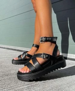 ELG STRIKE IT Chunky Buckle Gladiator Sandals - Black SHOES