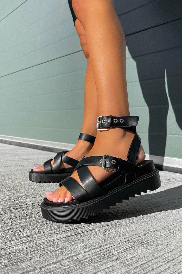 ELG STRIKE IT Chunky Buckle Gladiator Sandals - Black SHOES 3 ELG STRIKE IT Chunky Buckle Gladiator Sandals - Black SHOES