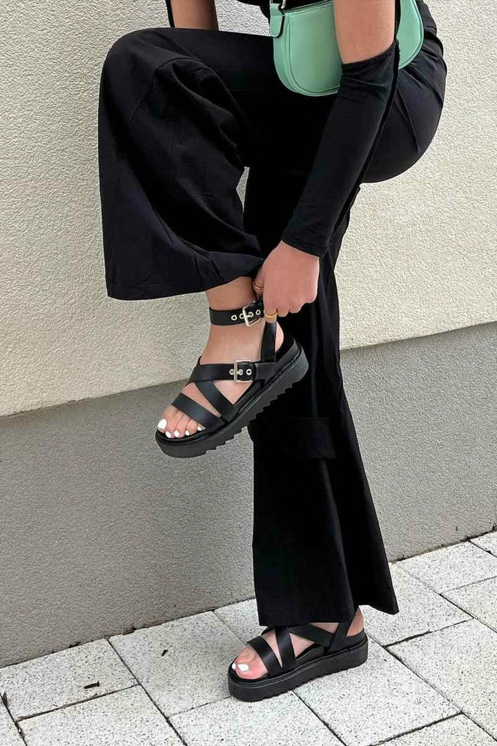 ELG STRIKE IT Chunky Buckle Gladiator Sandals - Black SHOES 5 ELG STRIKE IT Chunky Buckle Gladiator Sandals - Black SHOES