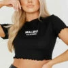 SWD Malibu Embroidered Rib Crop Top - Black CLOTHING