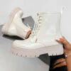 DMF TAKE IT Lace Up Chunky Boots - Beige Patent SHOES