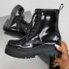 DMF SHOES TAKE IT Lace Up Chunky Boots - Black Patent