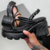 NDS TALIA Chunky Platform Sandals - Black PU SHOES