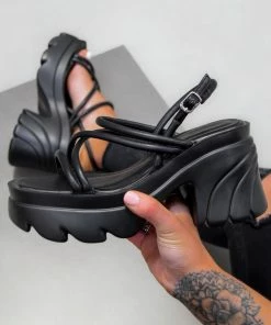 NDS TALIA Chunky Platform Sandals - Black PU SHOES