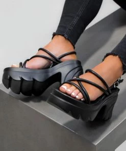 NDS TALIA Chunky Platform Sandals - Black PU SHOES