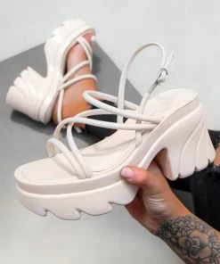 NDS TALIA Chunky Platform Sandals - Cream PU SHOES