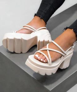 NDS TALIA Chunky Platform Sandals - Cream PU SHOES