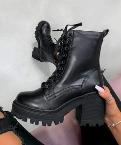 CIT TAMZIN Chunky Platform Ankle Boots - Black PU SHOES