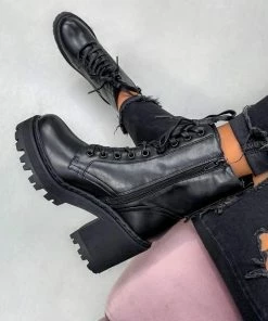 CIT TAMZIN Chunky Platform Ankle Boots - Black PU SHOES