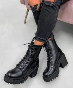 CIT TAMZIN Chunky Platform Ankle Boots - Black PU SHOES