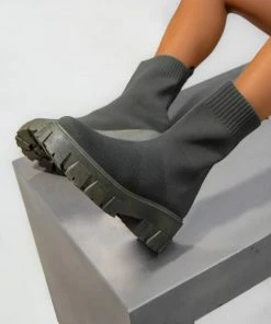 LIV SHOES TASMIN Chunky Sock Fit Ankle Boots - Khaki