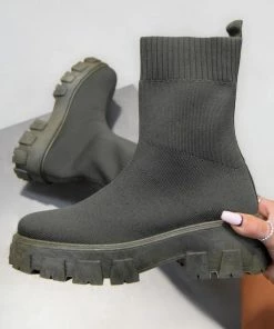 LIV SHOES TASMIN Chunky Sock Fit Ankle Boots - Khaki