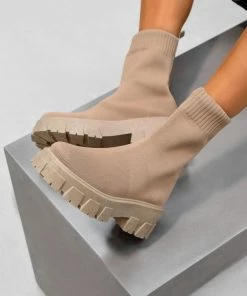 LIV SHOES TASMIN Chunky Sock Fit Ankle Boots - Mocha