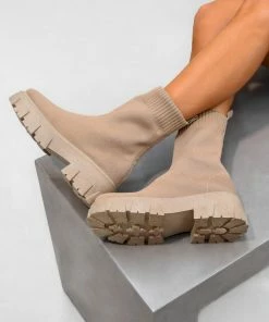 LIV SHOES TASMIN Chunky Sock Fit Ankle Boots - Mocha