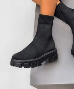 DMF TASMIN Chunky Sock Fit Ankle Boots - Black