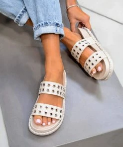 DMF TELL ME Chunky Eyelet Sandals - Beige SHOES