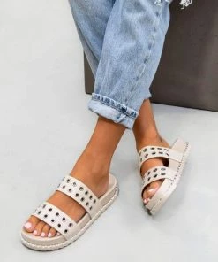 DMF TELL ME Chunky Eyelet Sandals - Beige SHOES