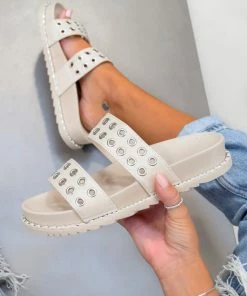DMF TELL ME Chunky Eyelet Sandals - Beige SHOES
