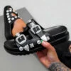DMF SHOES TEXAS Chunky Studded Buckle Sandals - Black