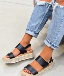 LIV TOLD ME Chunky Platform Espadrille Sandals - Black SHOES