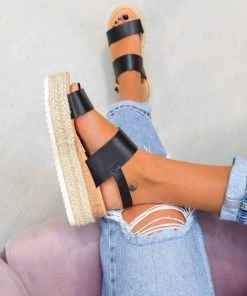 LIV TOLD ME Chunky Platform Espadrille Sandals - Black SHOES
