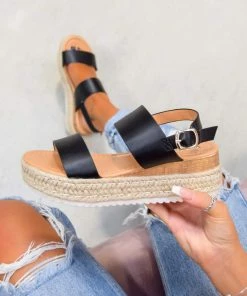 LIV TOLD ME Chunky Platform Espadrille Sandals - Black SHOES