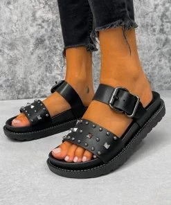 AJ Voyage Footwear SHOES TOLD YOU Chunky Studded Buckle Sandals - Black