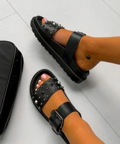 AJ Voyage Footwear SHOES TOLD YOU Chunky Studded Buckle Sandals - Black