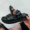 LIV TOLD YOU Chunky Studded Buckle Sandals - Black Croc SHOES