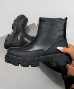 DMF SHOES TOUGH LOVE Zip Front Ankle Boots - Black PU