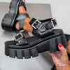 NDS TOXIC Super Chunky Buckle Sandals - Black PU