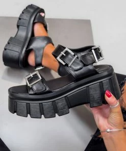NDS TOXIC Super Chunky Buckle Sandals - Black PU