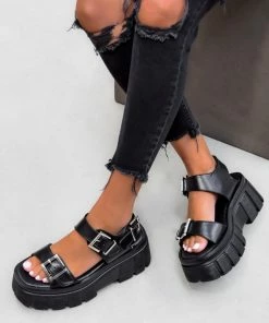 NDS TOXIC Super Chunky Buckle Sandals - Black PU