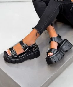 NDS TOXIC Super Chunky Buckle Sandals - Black PU
