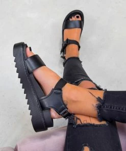 ELG SHOES TURN OVER Chunky Platform Buckle Sandals - Black