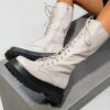 NDS UPROAR Chunky Lace Up Midi Boots - Beige SHOES