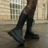 NDS UPROAR Chunky Lace Up Midi Boots - Black PU