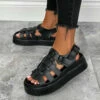 NDS SHOES VAULT Chunky Gladiator Buckle Sandals - Black PU