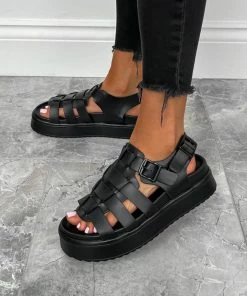 NDS SHOES VAULT Chunky Gladiator Buckle Sandals - Black PU