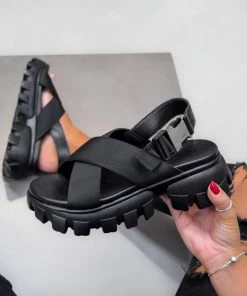 DMF SHOES VENOM Chunky Cross Over Chunky Sandals - Black