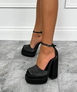 NDS VIENNA Super Chunky Platform Heels - Black Satin SHOES