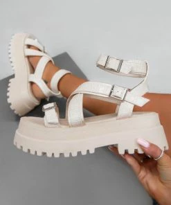 NDS VIPER Super Chunky Gladiator Sandals - Beige Croc SHOES