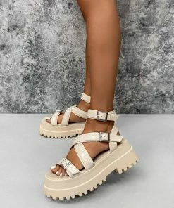 NDS VIPER Super Chunky Gladiator Sandals - Beige Croc SHOES