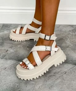 NDS VIPER Super Chunky Gladiator Sandals - Beige Croc SHOES